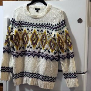 Talbots‎ Fair Isle Knit Sweater Cream Purple Mustard green blue